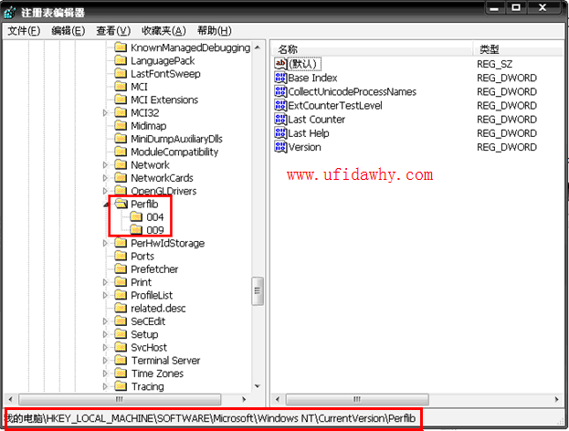 进入注册表Perflib项