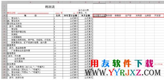 设置UFO利润表模板按部门核算