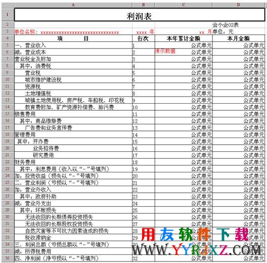 用友T3利润表模板