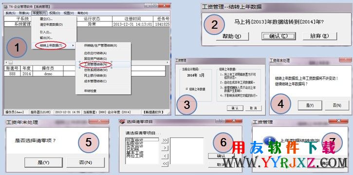 用友T6工资模块年结图示