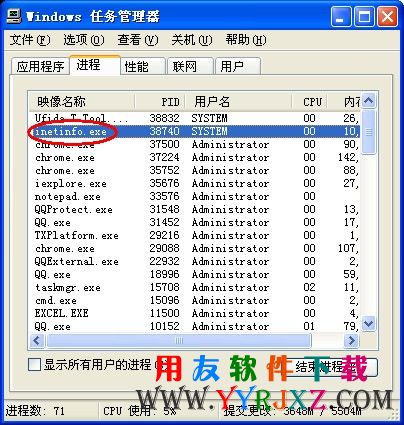 进程中查看对应的进程并结束图示