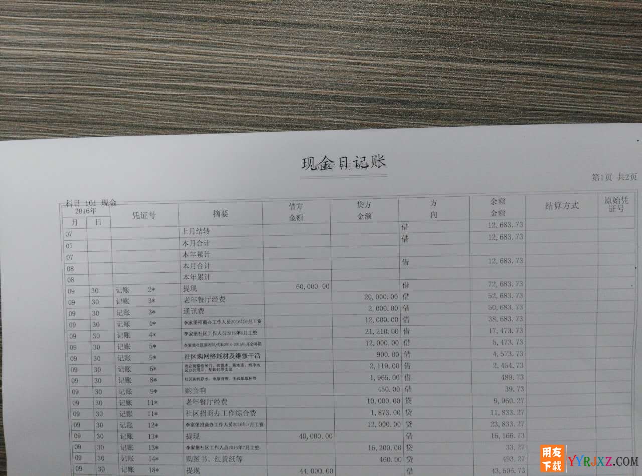 表头 现金日记账 和时间重叠 