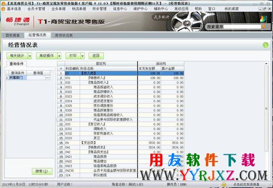 用友商贸通经状况分析统计表图示